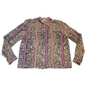 Vtg Krizia Women's L Silk Blouse Shirt Abstract Print Pink Blue Striped 80s/90s